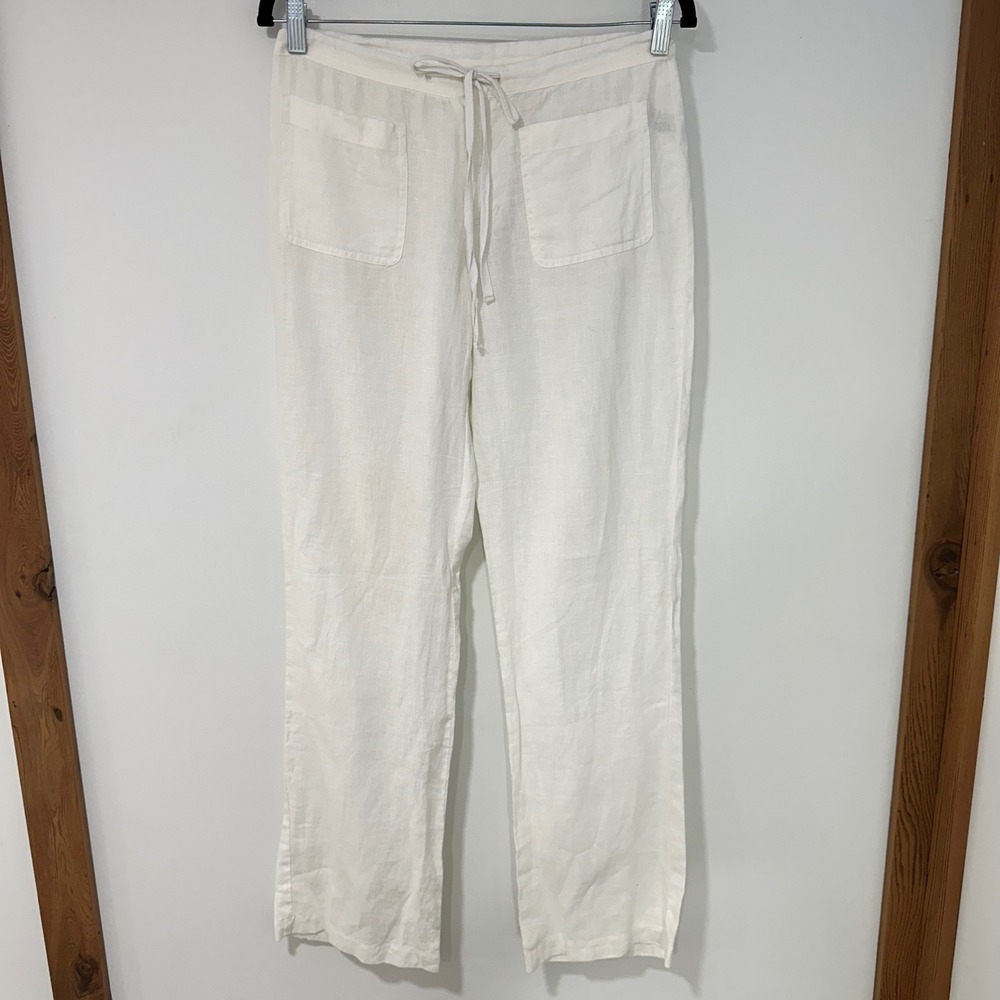 Kenar Womens Pants Linen Drawstring Beach Coastal‎ Casual White XS